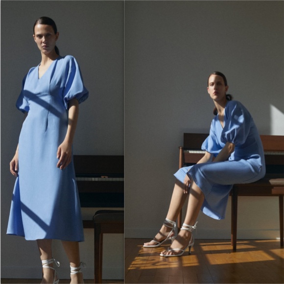 💧Zara Sky Blue Voluminous Rustic Dress NWT💧 - Picture 12 of 15